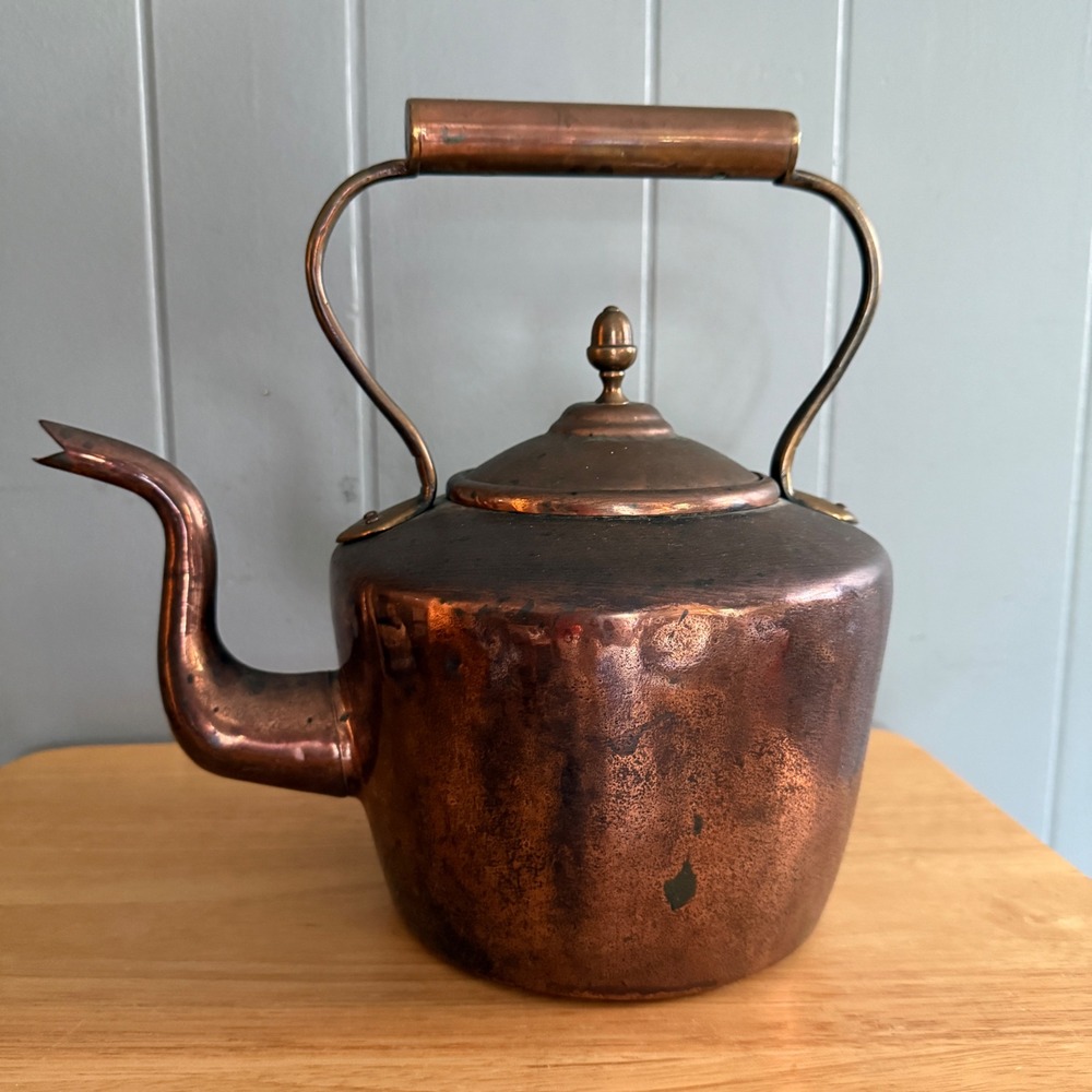 Vintage Hand Hammered Copper Tea Kettle Brass Handle Rustic Farmhouse Decor - Picture 2 of 13